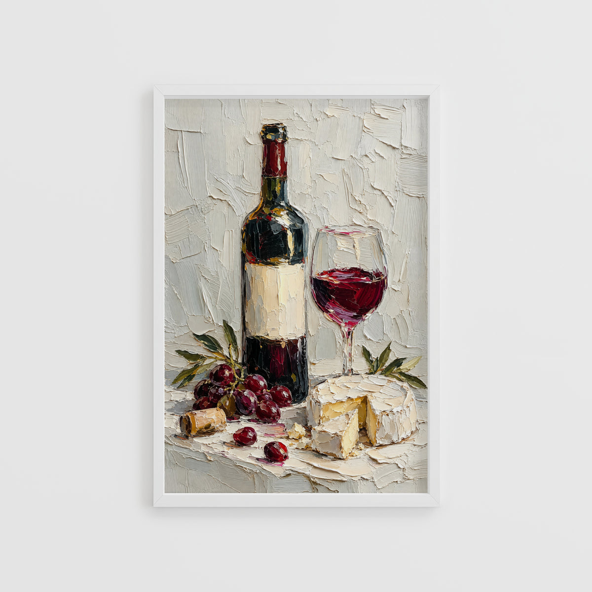 Vintage Wine Print Poster, Red Wine & Cheese Wall Art
