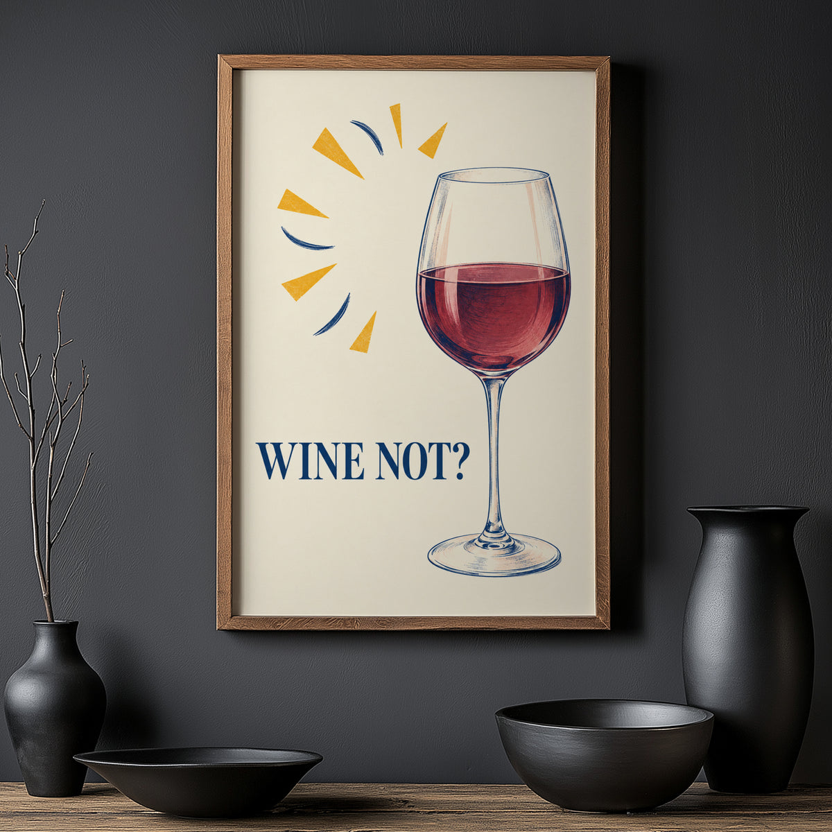 Vintage Wine Print Poster, Red Wine Glass Wall Art