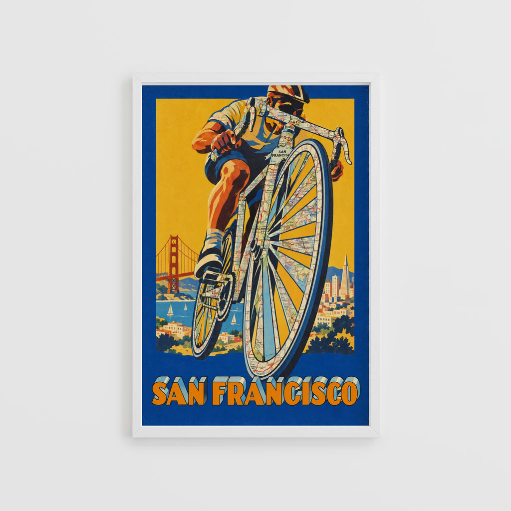Vintage San Francisco Poster, Cycling Wall Art, Bike Print