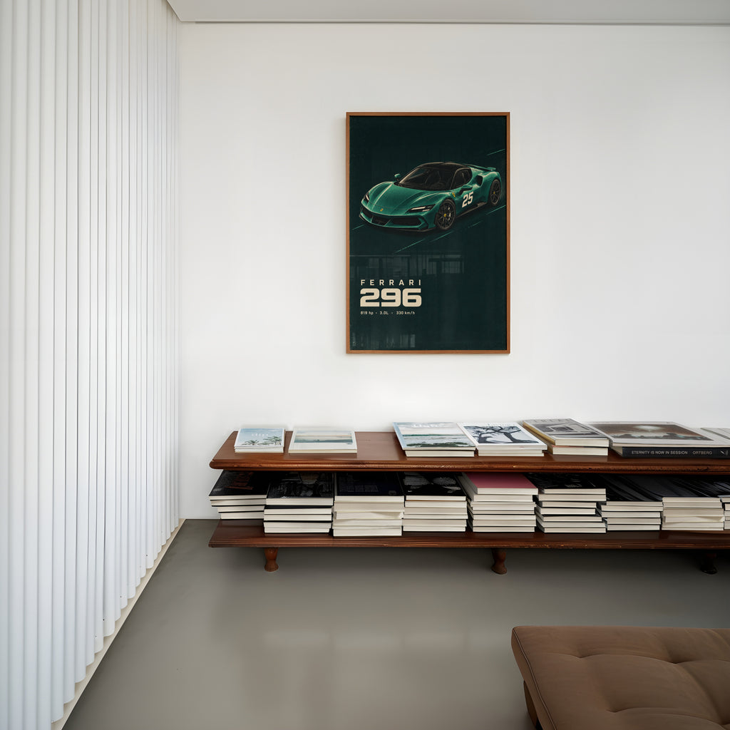 Vintage Ferrari 296 Print Poster, Supercar Wall Art