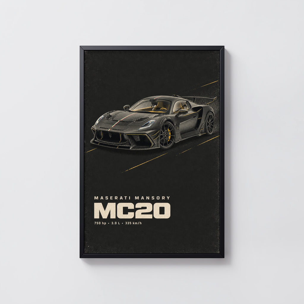 Vintage Maserati MC20 Print, Supercar Wall Art