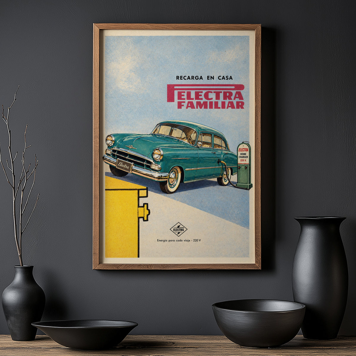 Vintage Teal Car Poster, Retro Advert Wall Art, Print