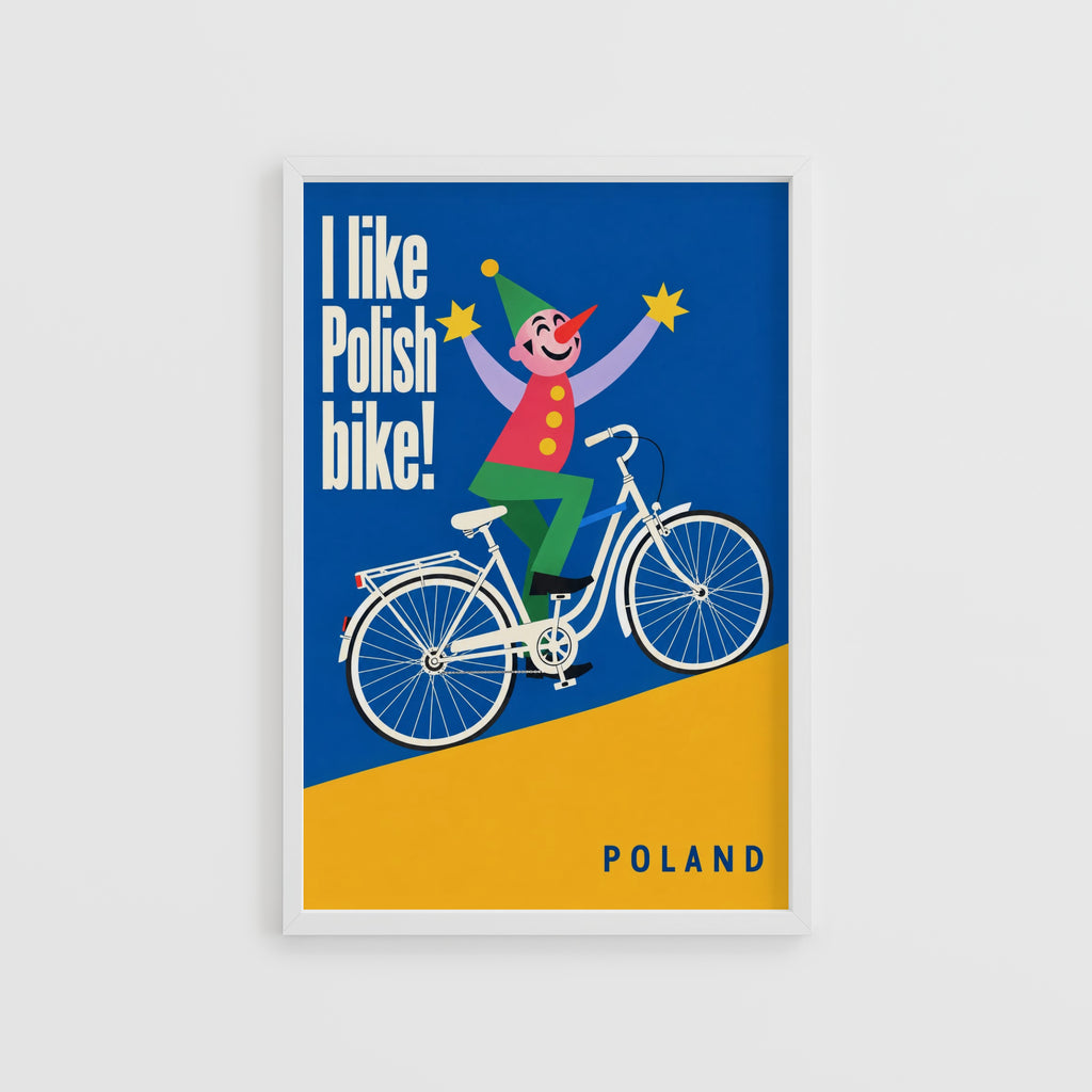 Vintage Clown Cycling Poster, Polish Bike Wall Art Print