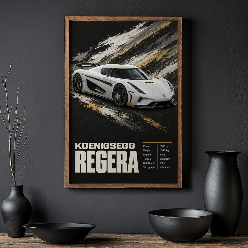 Vintage Koenigsegg Regera Print, Supercar Wall Art