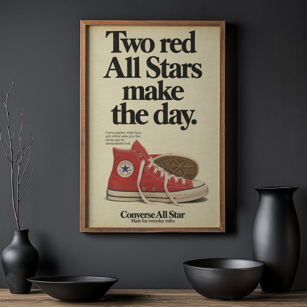 Vintage Red Sneaker Poster, Retro Advert Wall Art, Print