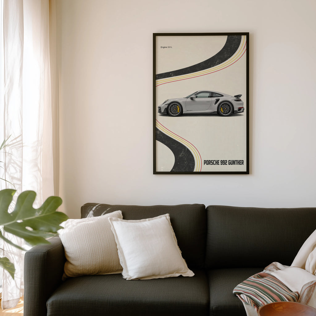 Vintage Porsche 992 Car Print, Retro Wall Art
