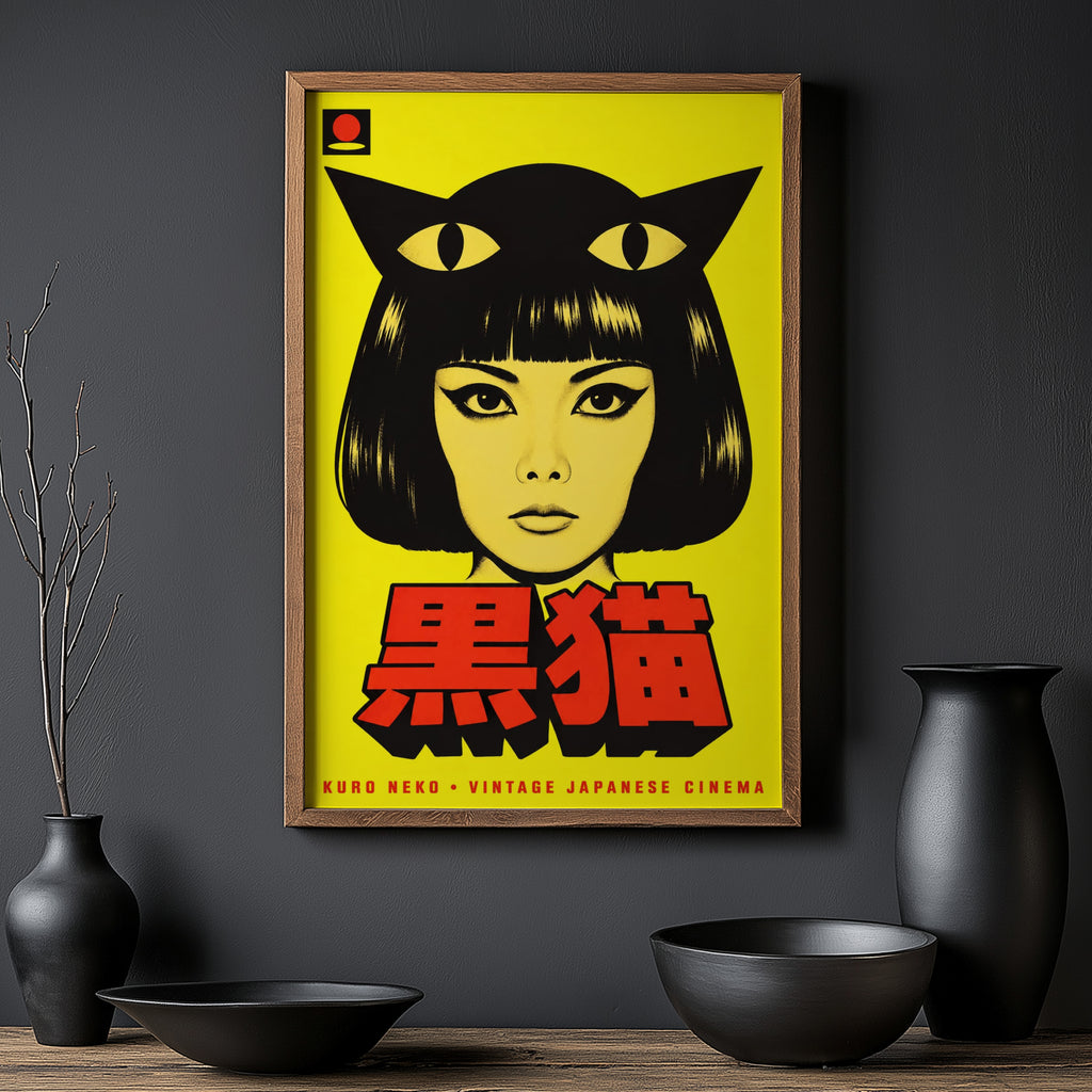 Vintage Black Cat Print, Japanese Cinema Poster