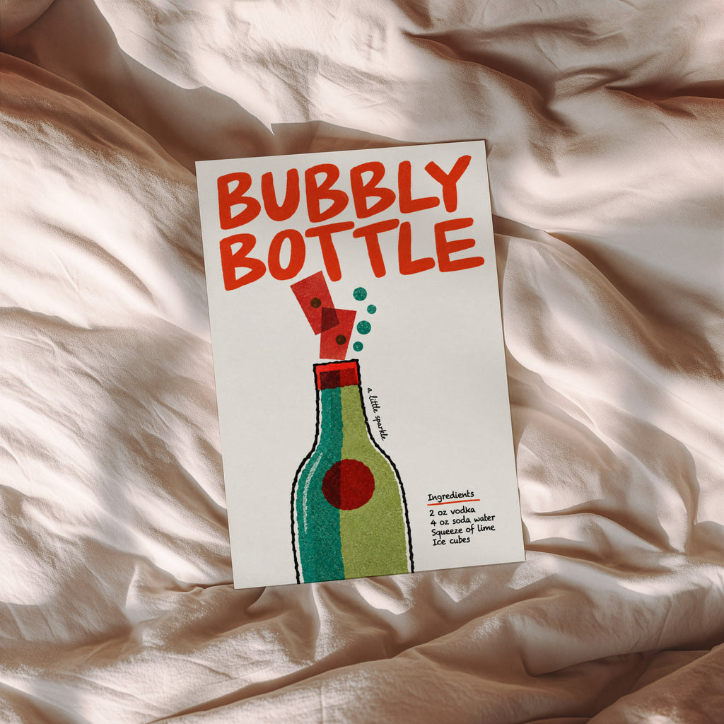 Vintage Bubbly Bottle Print Poster, Cocktail Wall Art