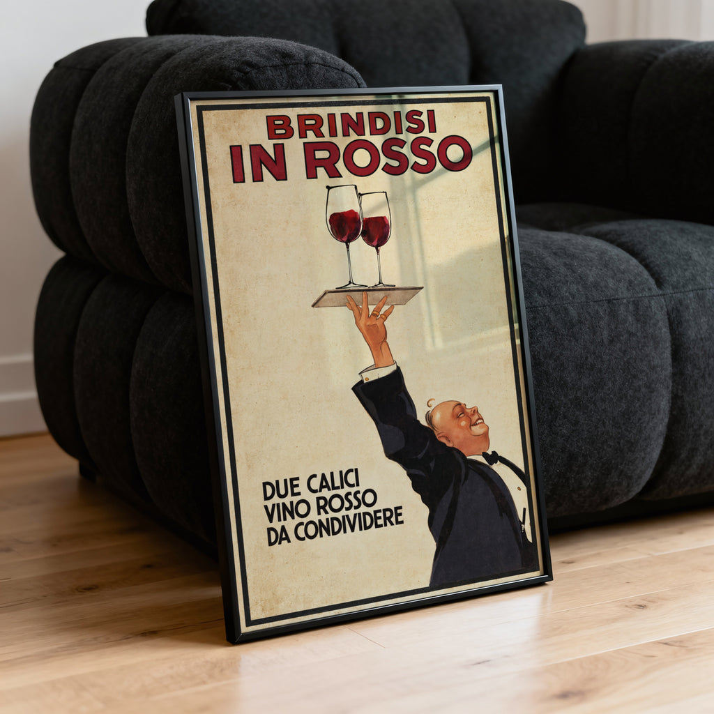 Vintage Red Wine Print Poster, Italian Waiter Art