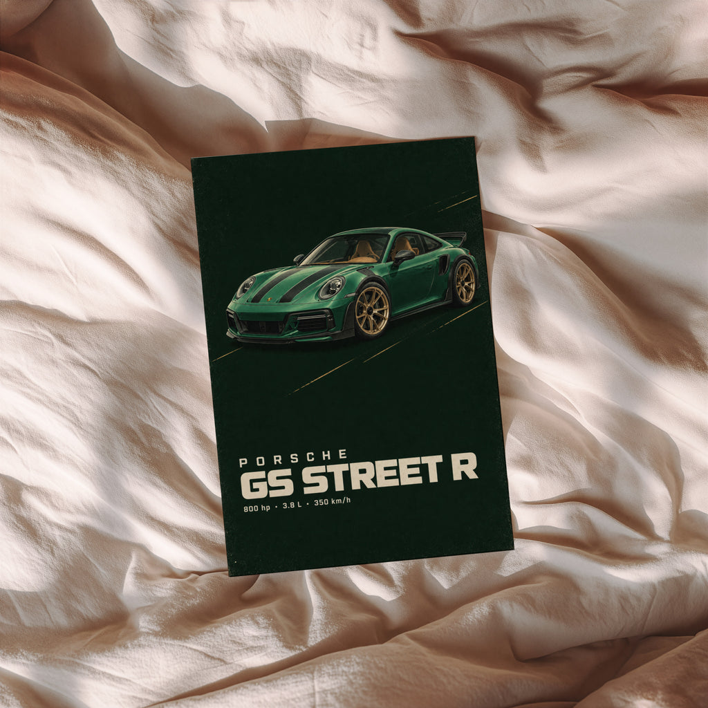 Vintage Porsche GS Street R Print, Green Car Art