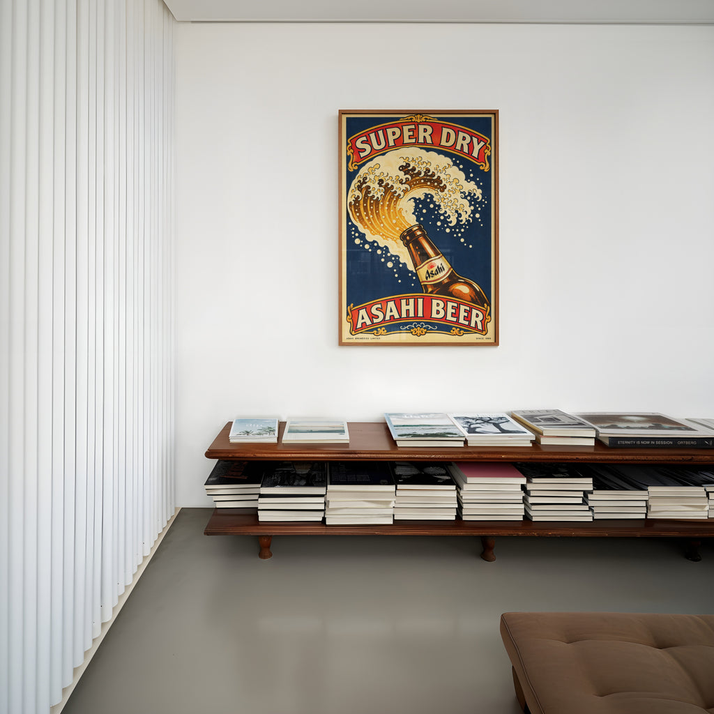 Vintage Asahi Beer Print, Super Dry Poster, Wave Art