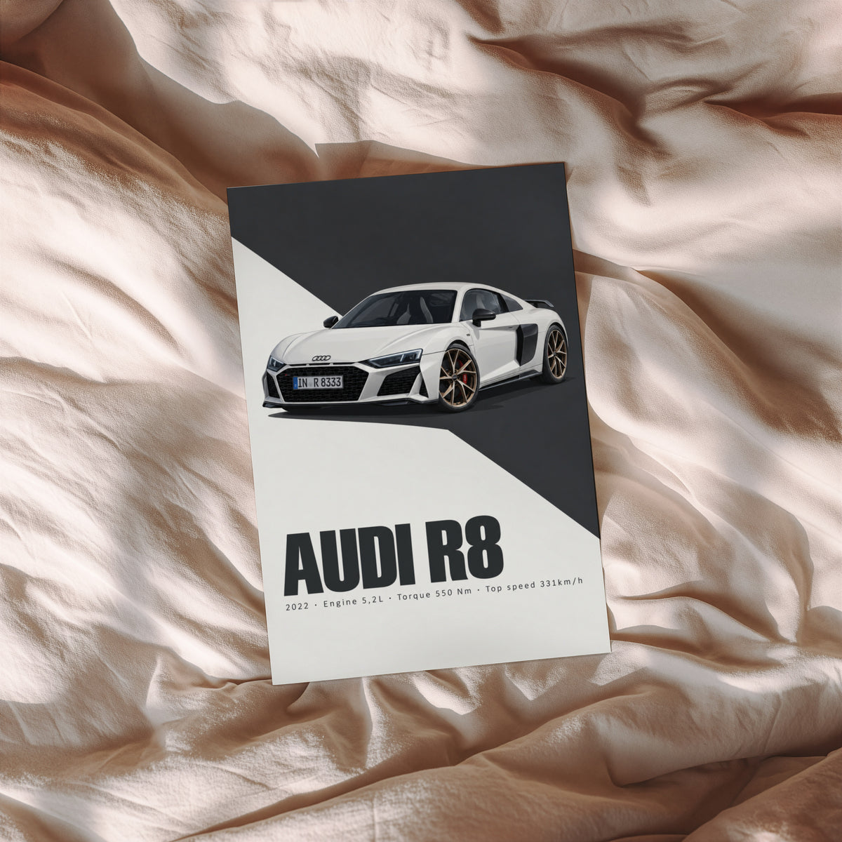 Vintage Audi R8 Print, Car Poster, Supercar Wall Art