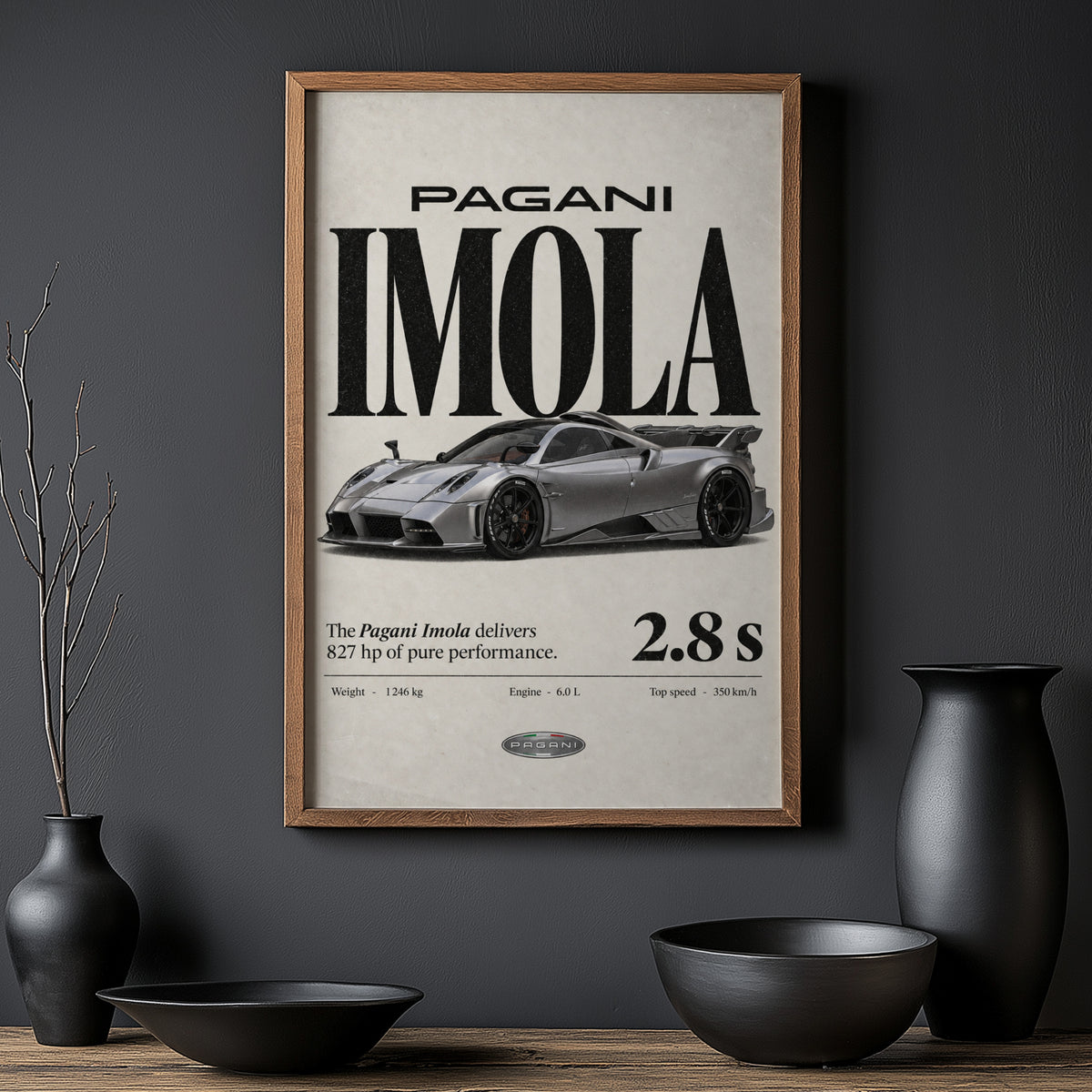 Vintage Pagani Imola Print, Supercar Wall Art