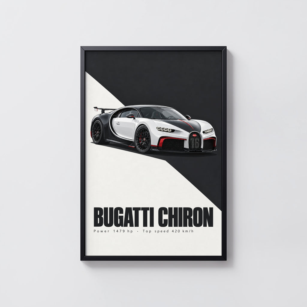 Vintage Bugatti Chiron Print, Supercar Wall Art