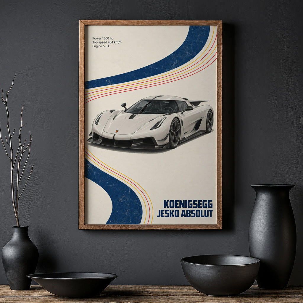 Vintage Koenigsegg Jesko Absolut Print, Car Art