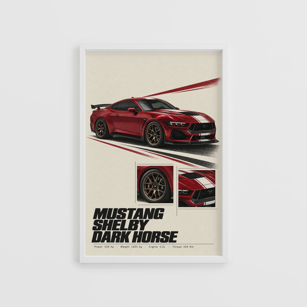 Vintage Mustang Shelby Dark Horse Print, Car Art