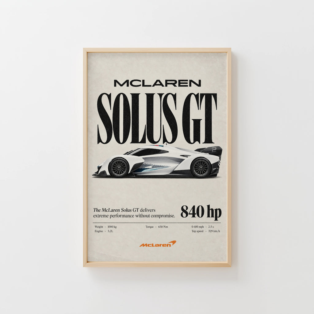 Vintage McLaren Solus GT Print, Supercar Wall Art