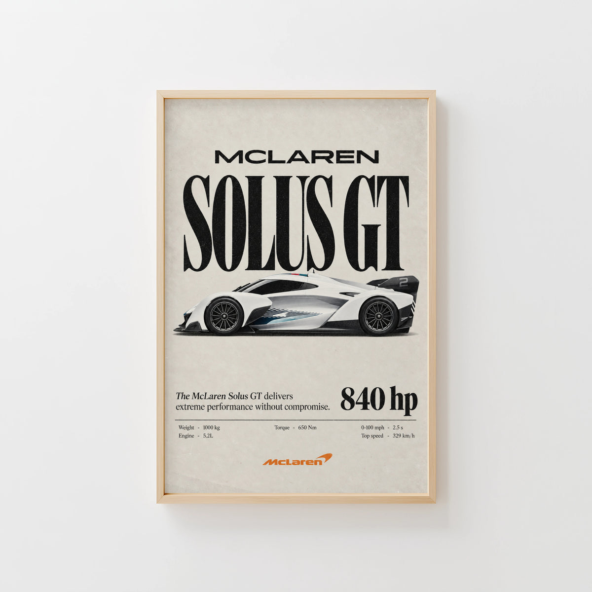 Vintage McLaren Solus GT Print, Supercar Wall Art