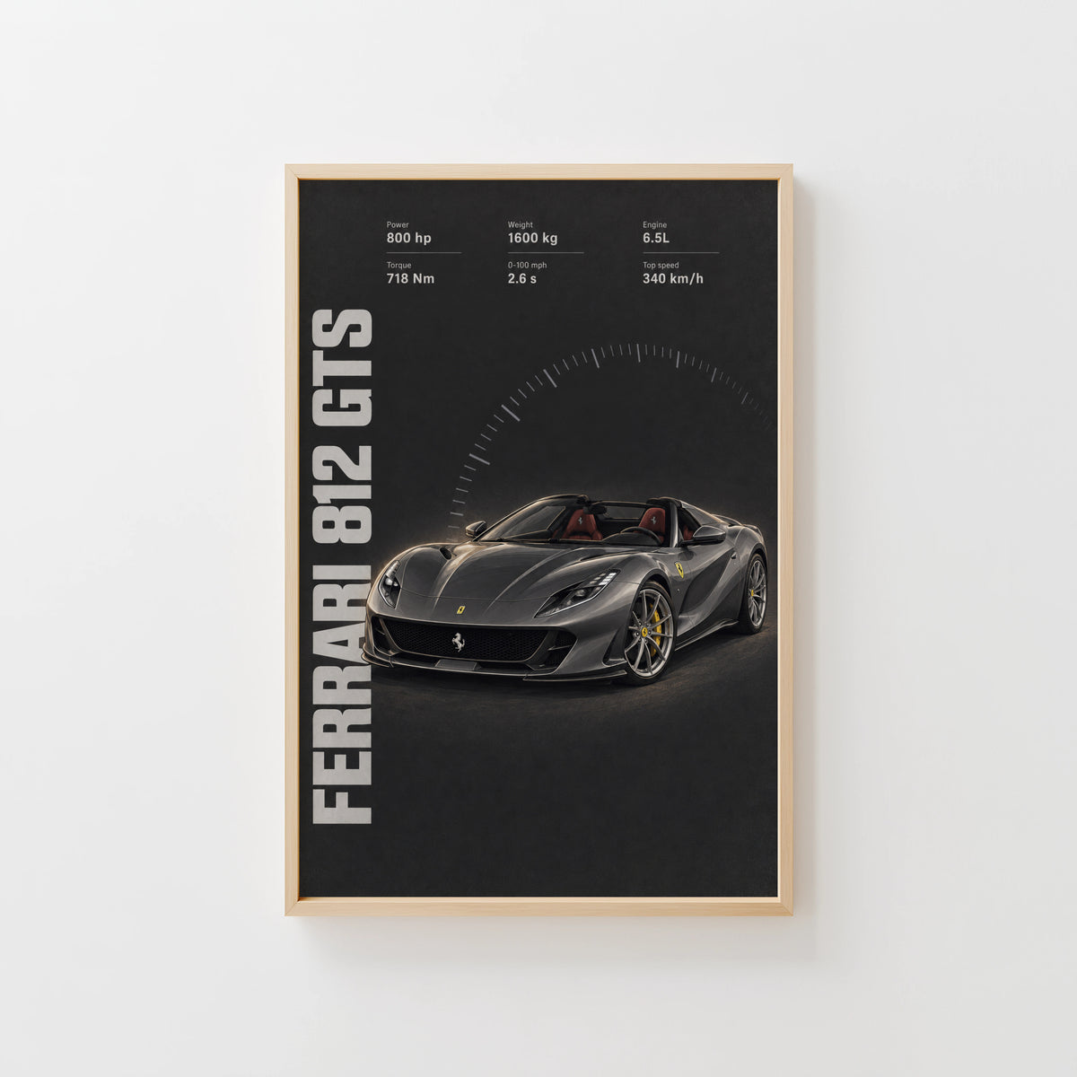 Vintage Ferrari 812 GTS Print, Supercar Wall Art