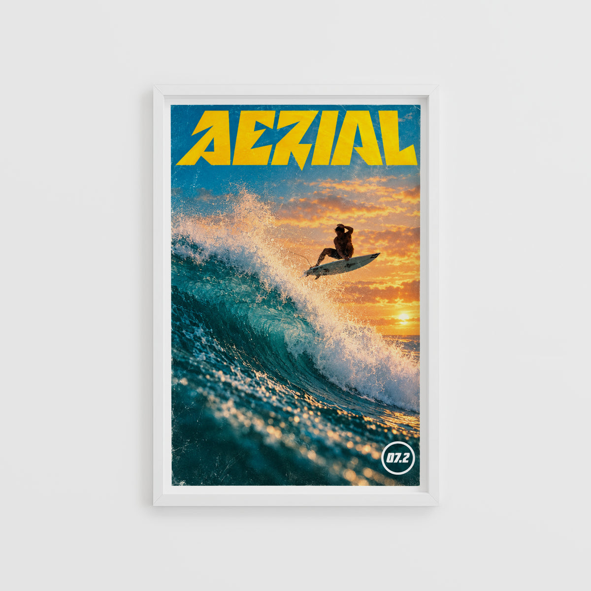 Vintage Aerial Surf Print, Surfing Poster, Sunset Wave