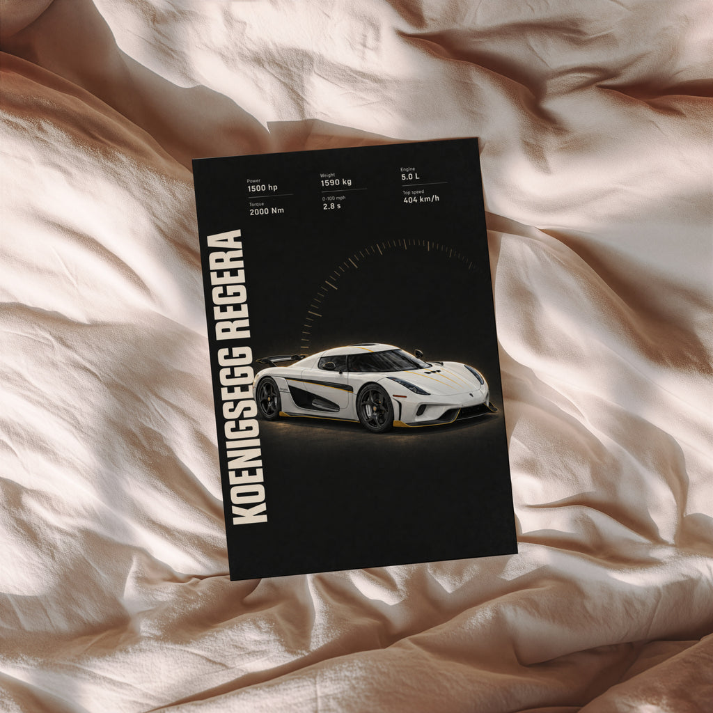 Vintage Koenigsegg Regera Print, Supercar Wall Art
