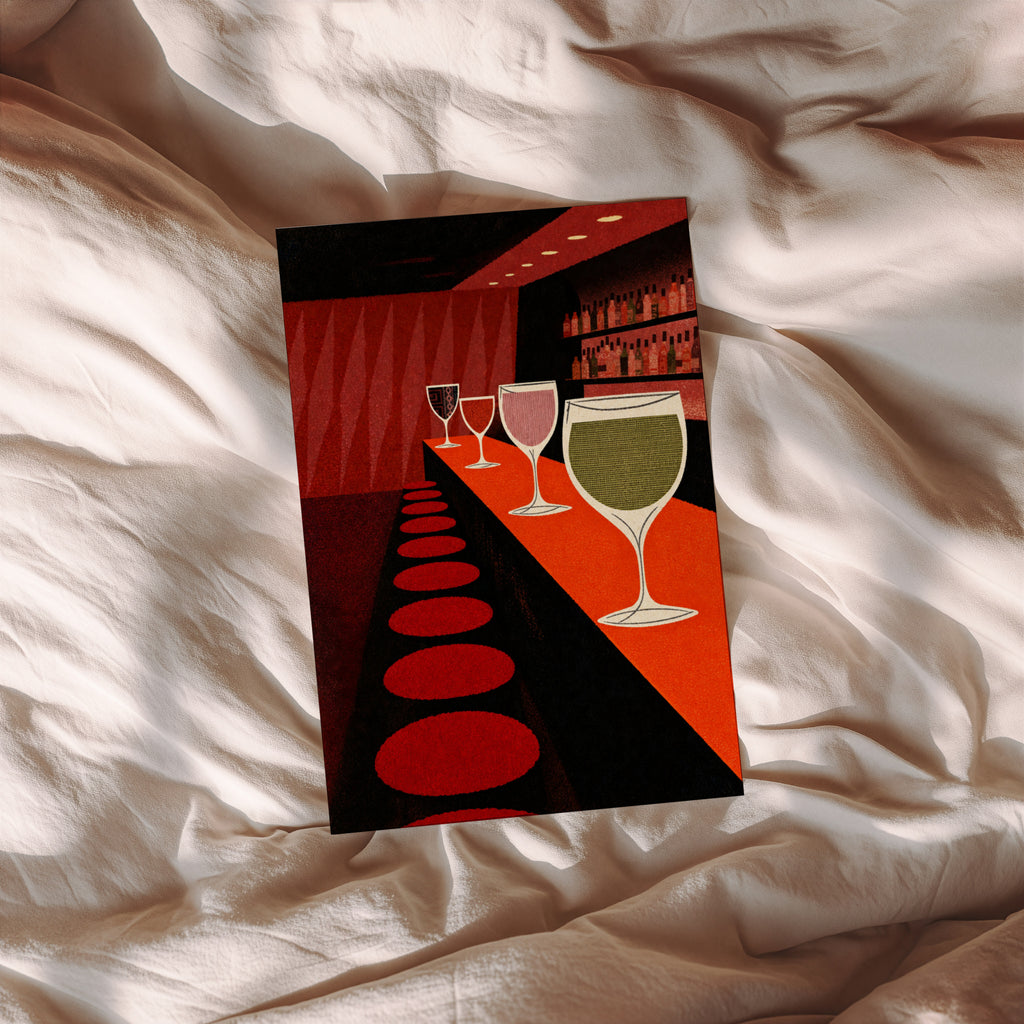 Vintage Wine Bar Print Poster, Mid Century Wall Art