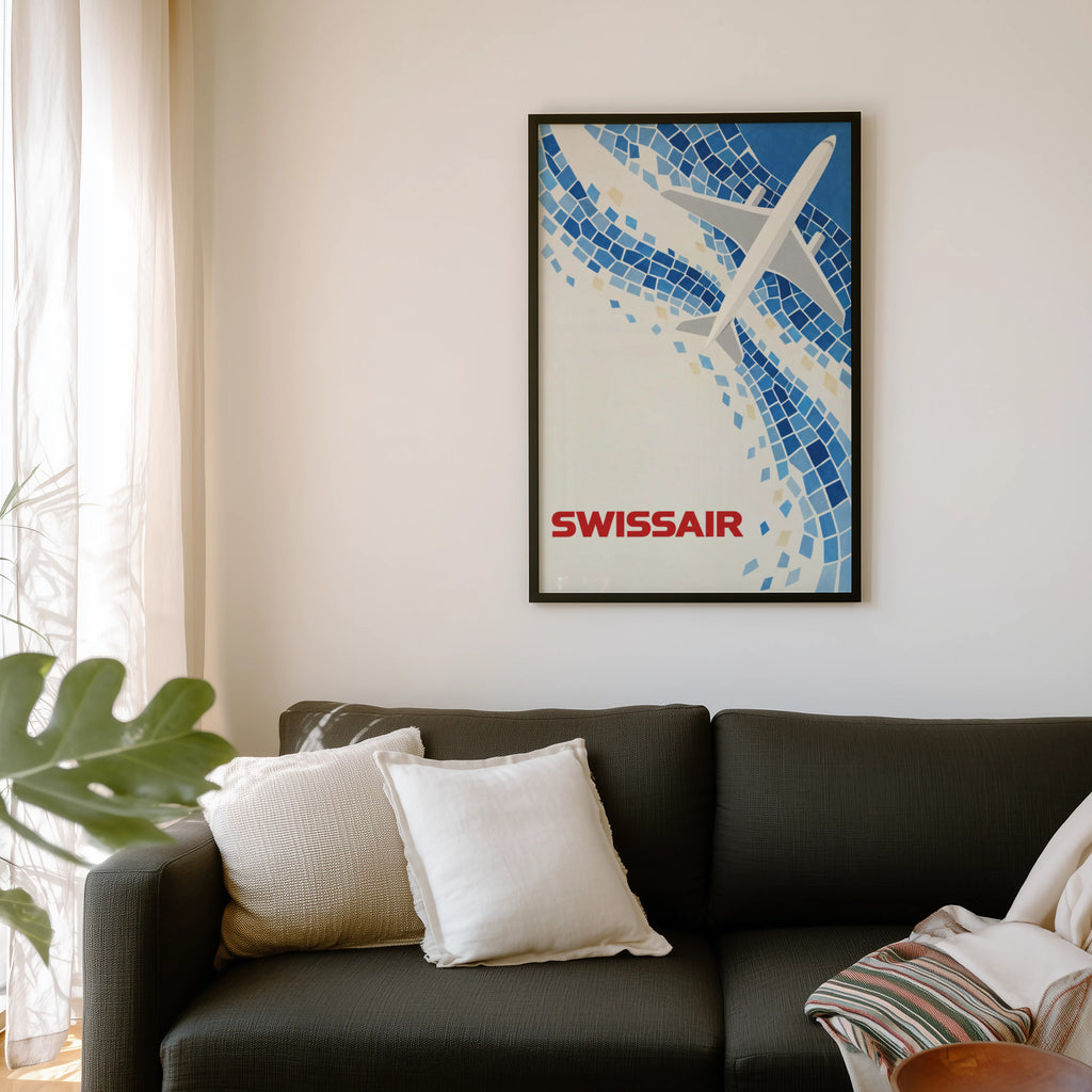 Vintage Swissair Poster, Blue Mosaic Wall Art