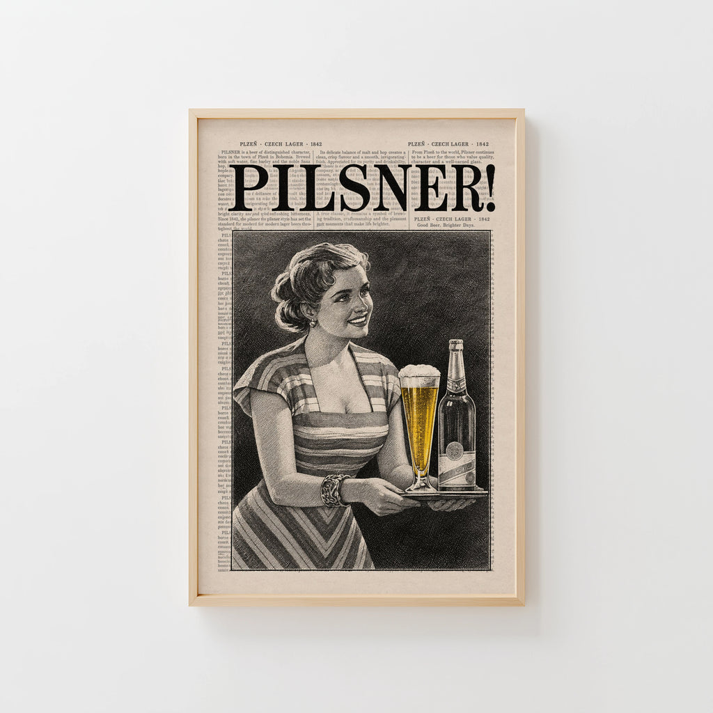 Vintage Pilsner Beer Print and Poster, Czech Lager Bar Art