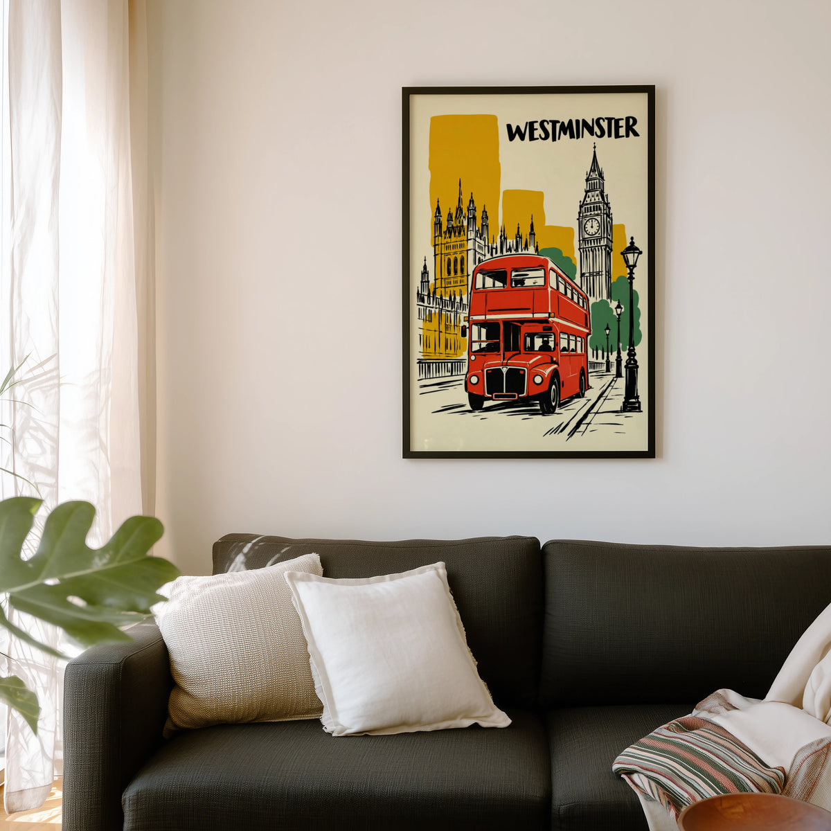 Vintage Westminster London Poster, Red Bus Wall Art Print
