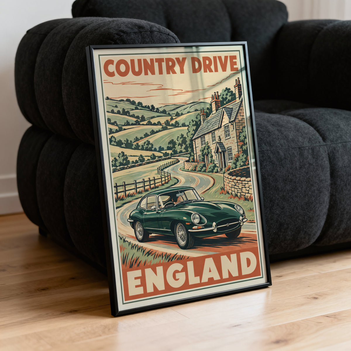 Vintage England Country Drive Poster, Classic Car Print