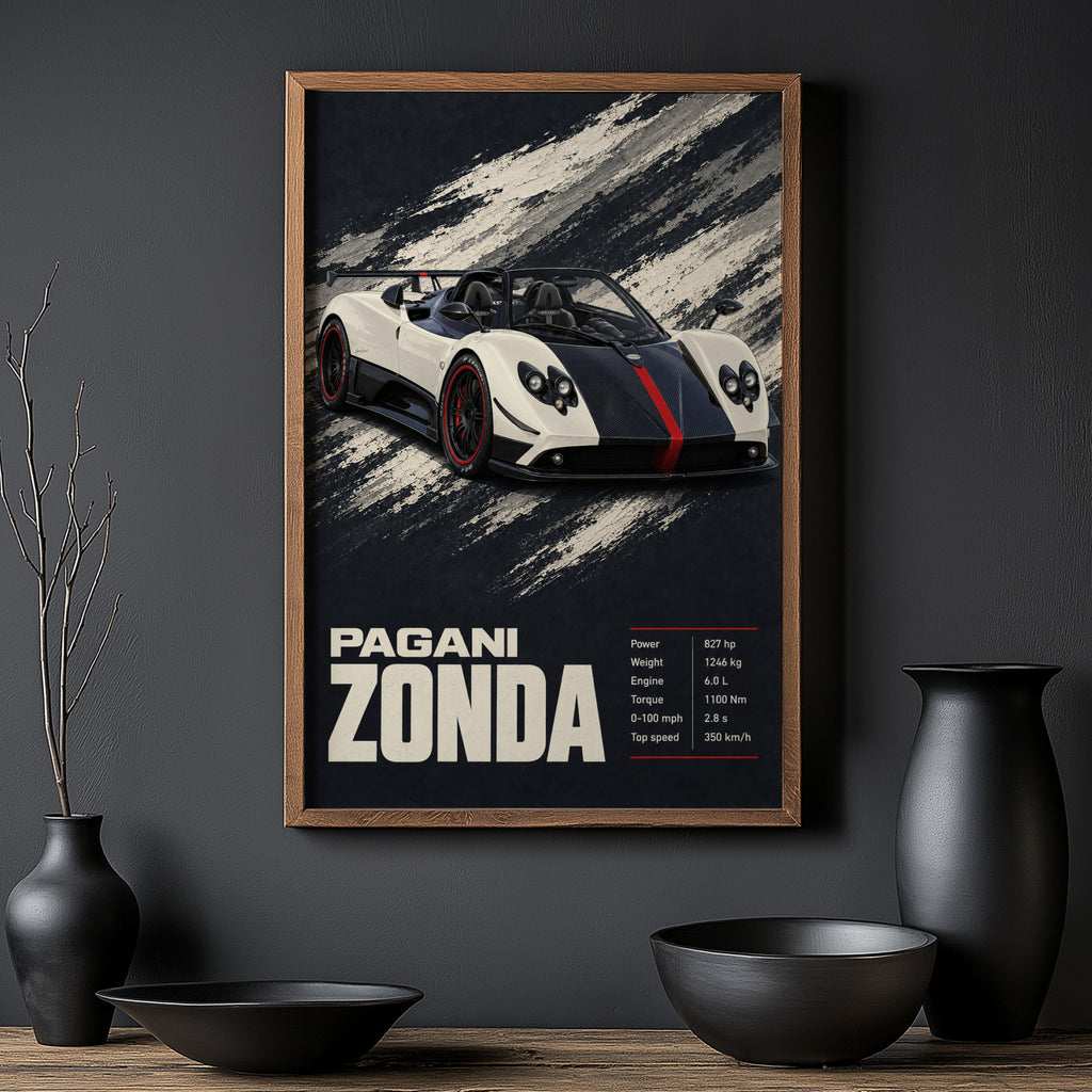 Vintage Pagani Zonda Print, Supercar Wall Art