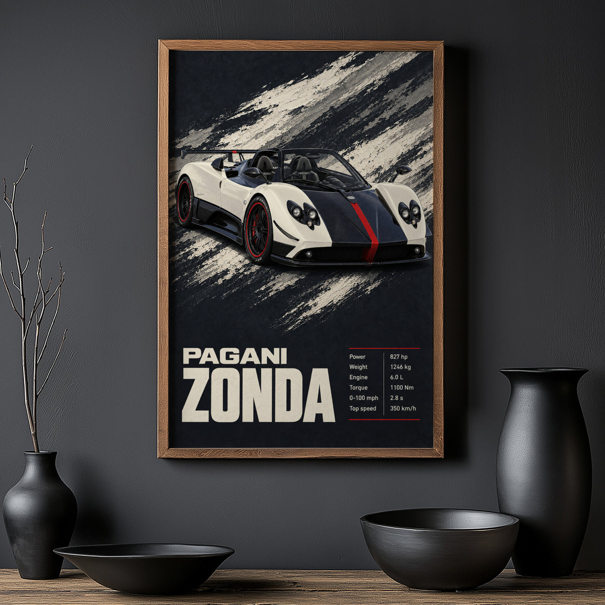 Vintage Pagani Zonda Print, Supercar Wall Art