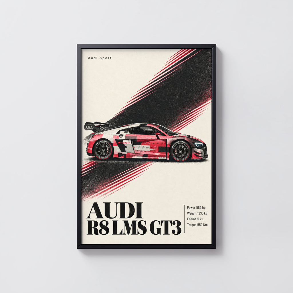 Vintage Audi R8 LMS GT3 Print, Racing Car Poster