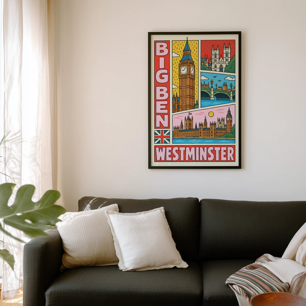 Vintage Big Ben Westminster Poster, London Wall Art Print