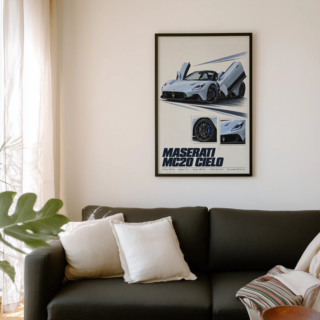 Vintage Maserati MC20 Cielo Print, Supercar Art