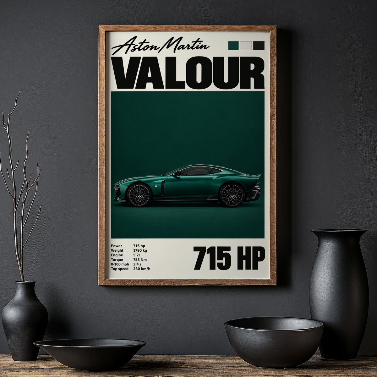 Vintage Aston Martin Valour Print, Green Car Wall Art