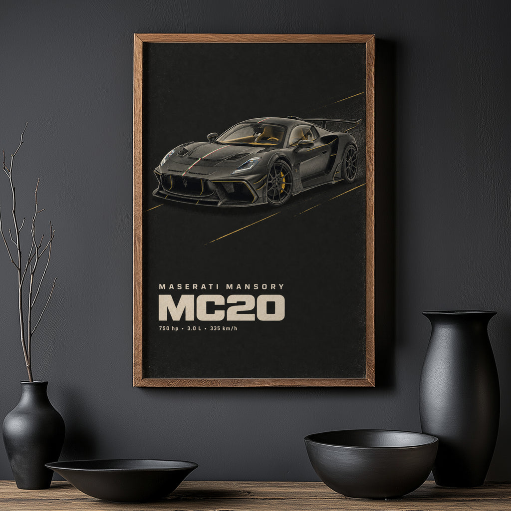 Vintage Maserati MC20 Print, Supercar Wall Art