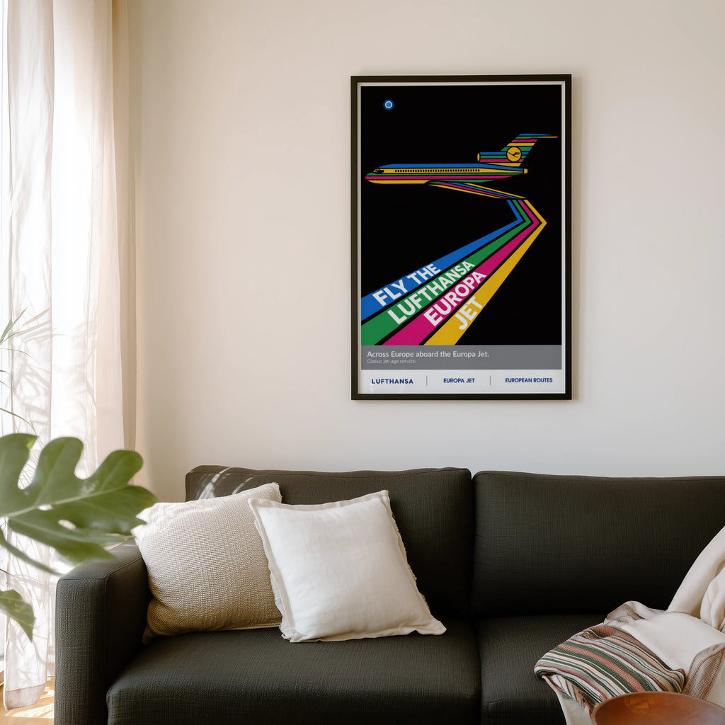 Vintage Lufthansa Jet Poster, Retro Aviation Wall Art Print