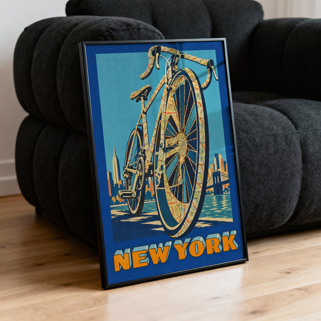 Vintage New York Bike Poster, Cycling Wall Art, Map Print