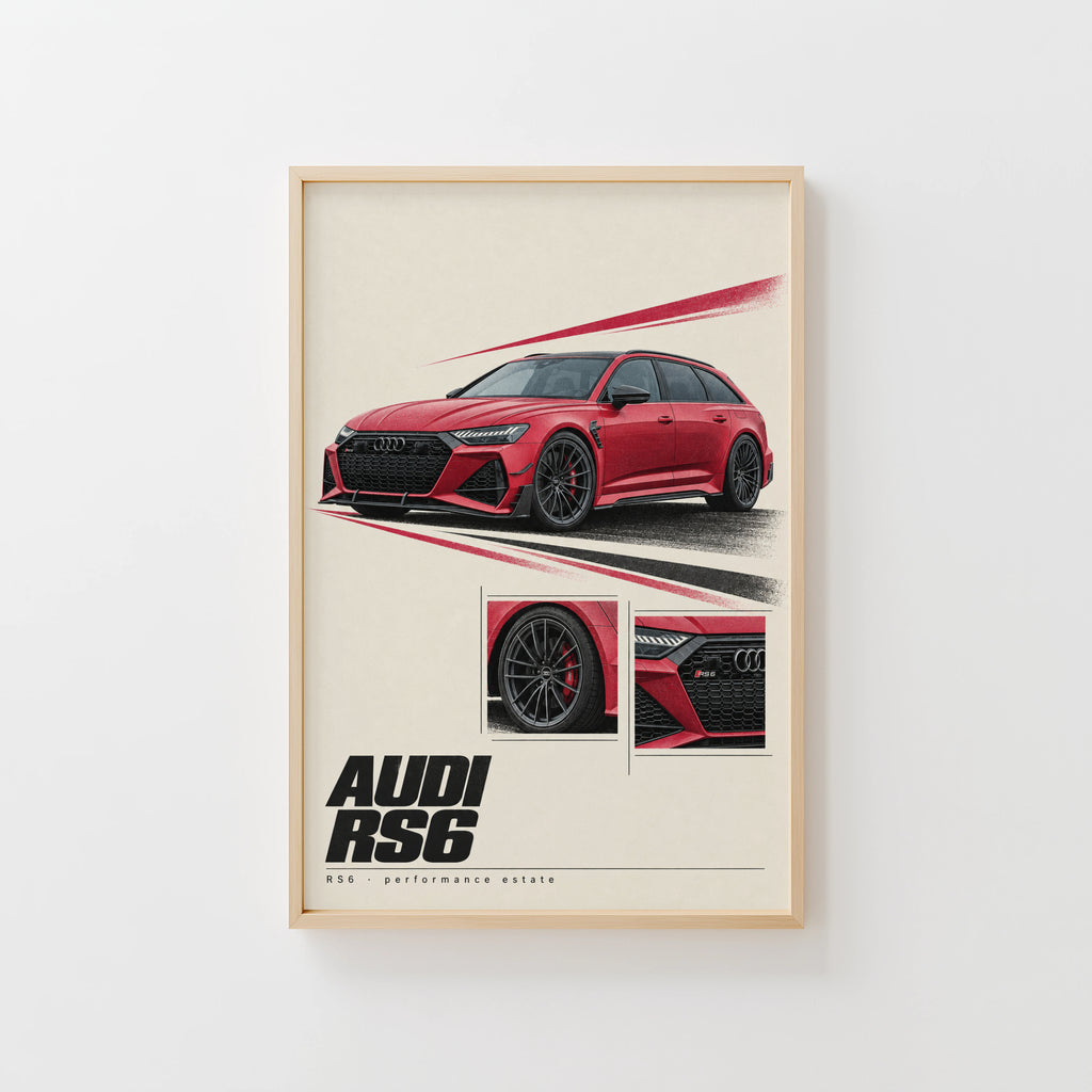 Vintage Audi RS6 Avant Print, Red Estate Car Wall Art
