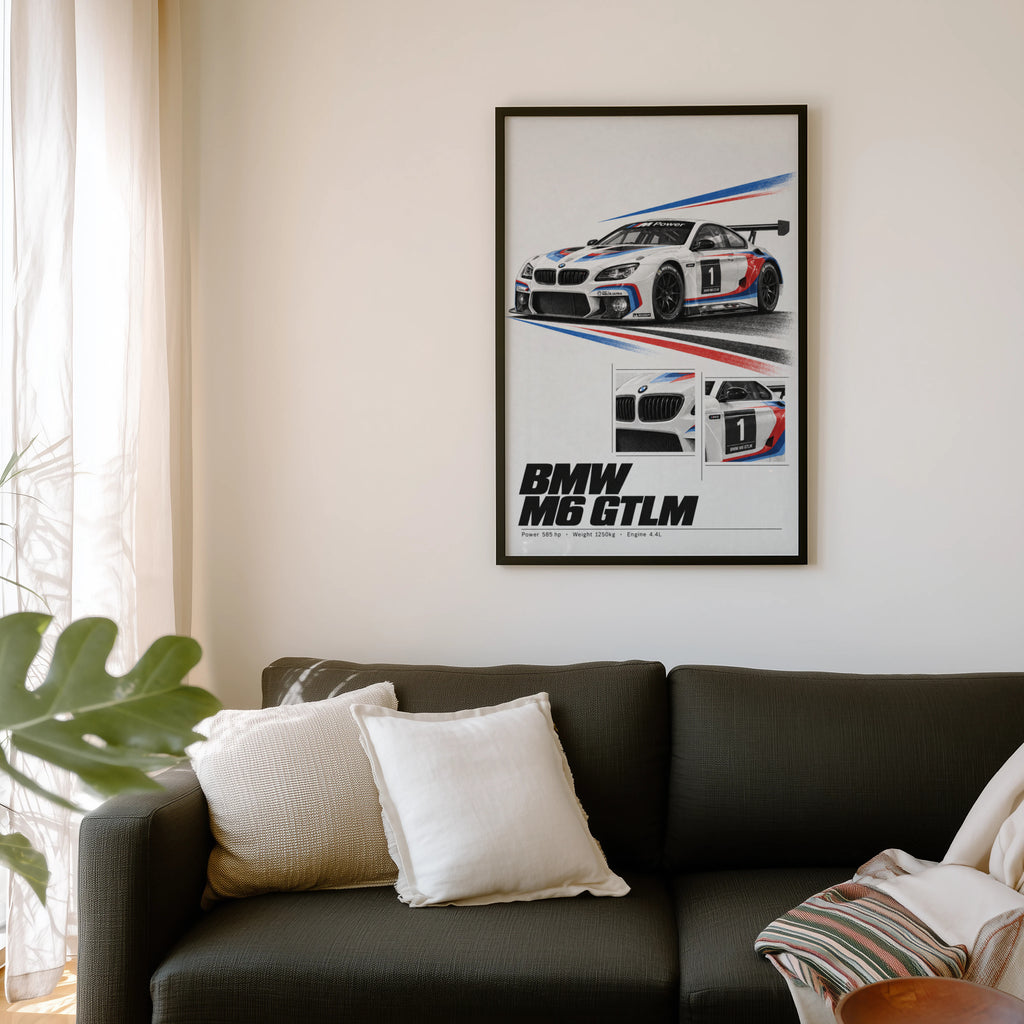 Vintage BMW M6 GTLM Print, Racing Car Wall Art