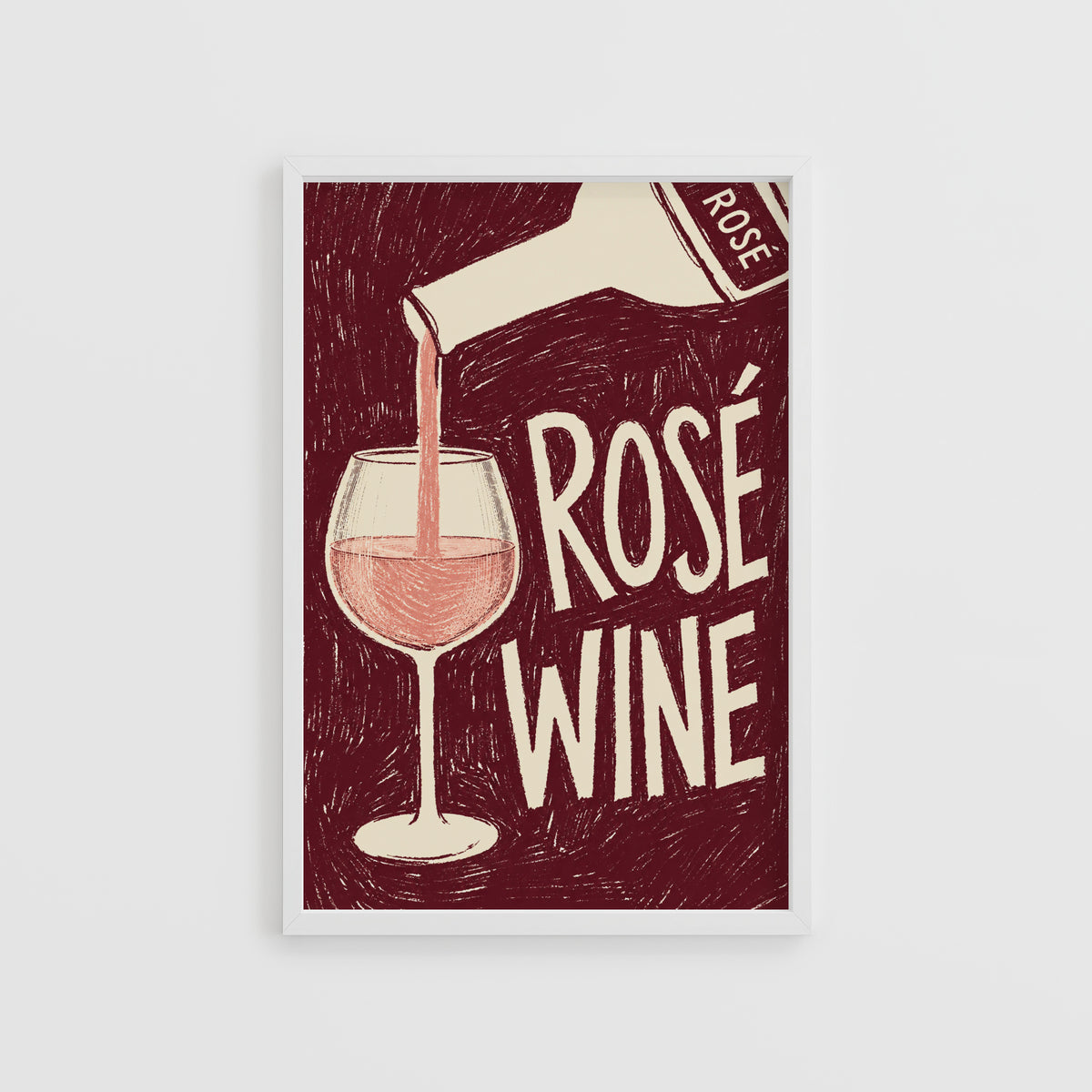 Vintage Rose Wine Print Poster, Wine Wall Art