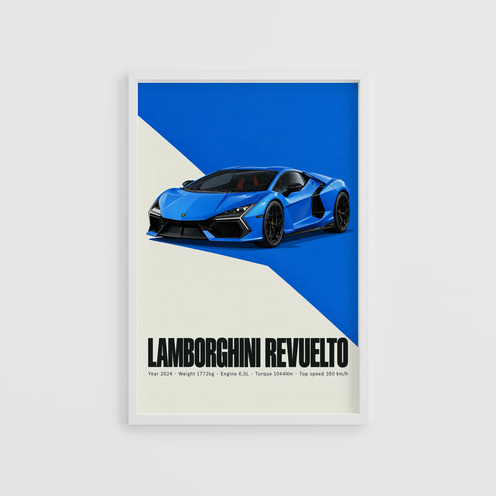 Vintage Lamborghini Revuelto Print, Supercar Art