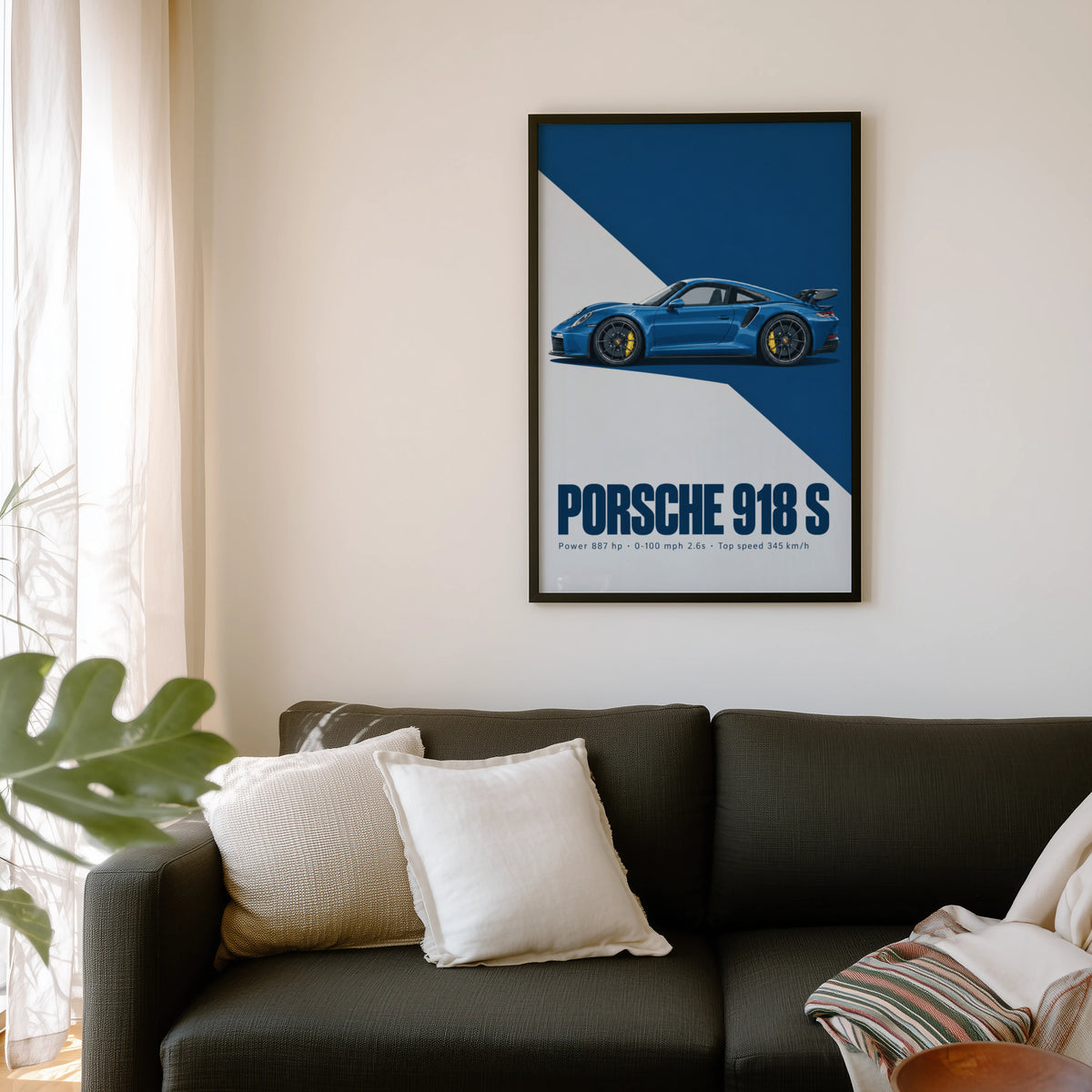 Vintage Porsche 918 S Print, Blue Car Wall Art