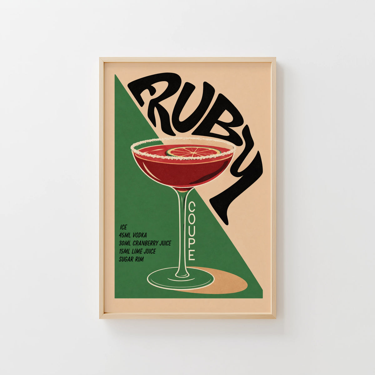 Vintage Ruby Cocktail Print Poster, Bar Cart Wall Art