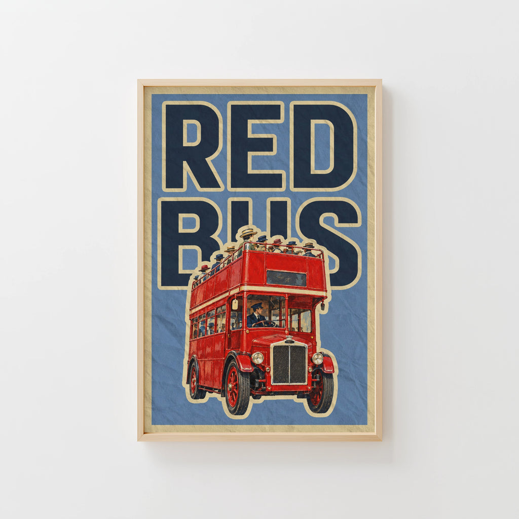 Vintage London Red Bus Poster, Double Decker Wall Art Print