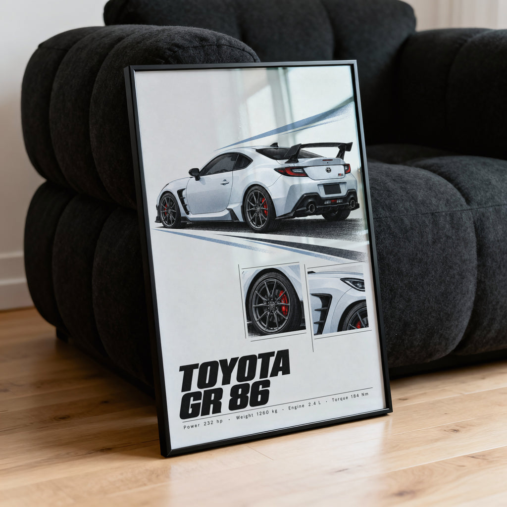 Vintage Toyota GR 86 Print, Car Poster, Garage Wall Art