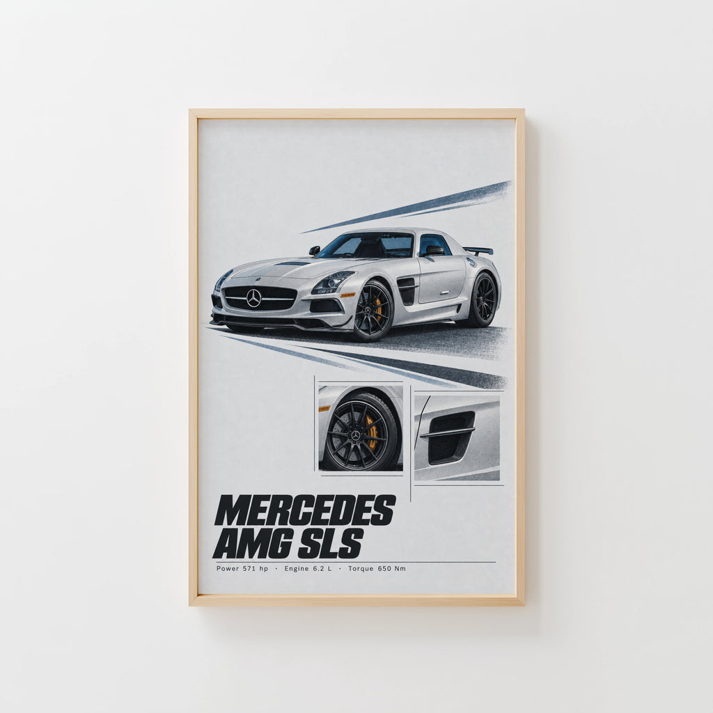 Vintage Mercedes AMG SLS Print, Supercar Wall Art