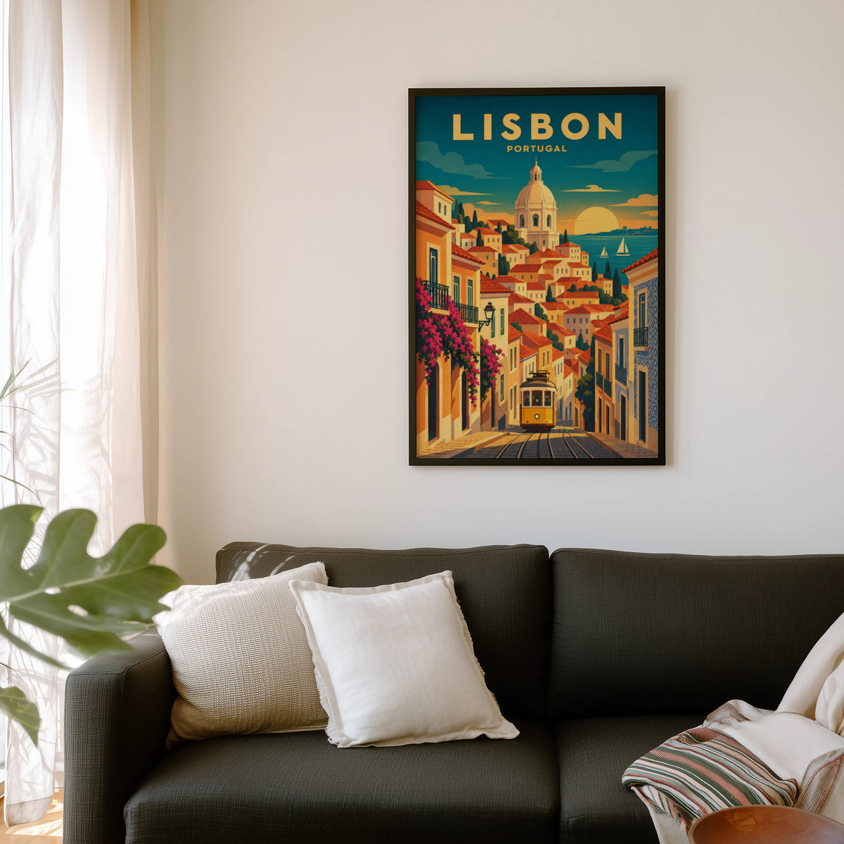 Vintage Lisbon Portugal Poster, Tram Wall Art, Travel Print