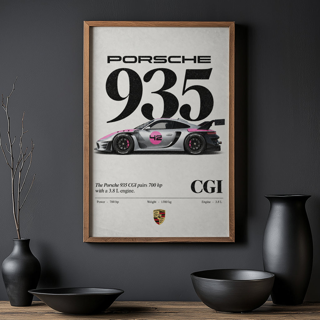Vintage Porsche 935 Print, Racing Car Wall Art